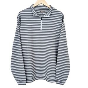 Peter Millar Crown Sport Gray White Striped Quarter Zip Sz XL